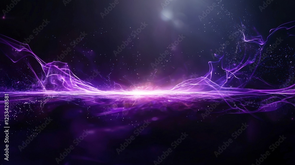 Aufkleber laserlike beams of light in dark purple space abstract visuals digital art dynamic environment wide 