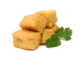 Fried tofu on a white background