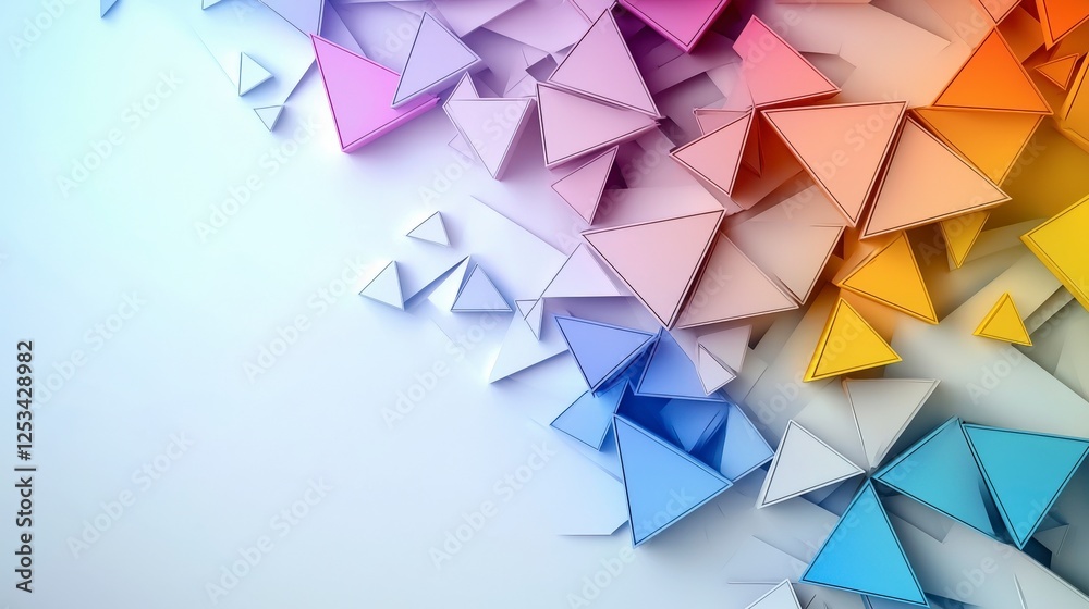 Poster vibrant abstract art dynamic minimalist triangles layered in modern digital design aesthetic perspec