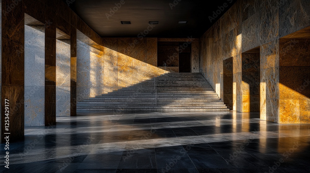 Aufkleber geometric shadows and light play on stairs modern architecture abstract design urban environment dra