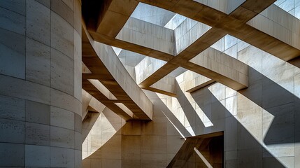 Fototapeta premium Geometric shadows overlapping in modern architecture urban space abstract art bright daylight high angle creative design