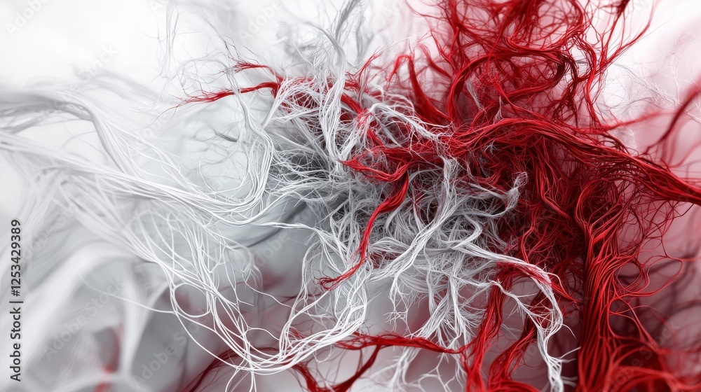 Poster Dynamic intersection of red and white lines abstract art digital composition with color contrast exploration