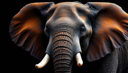 Elephant with Textured Gray Skin and Tusks 