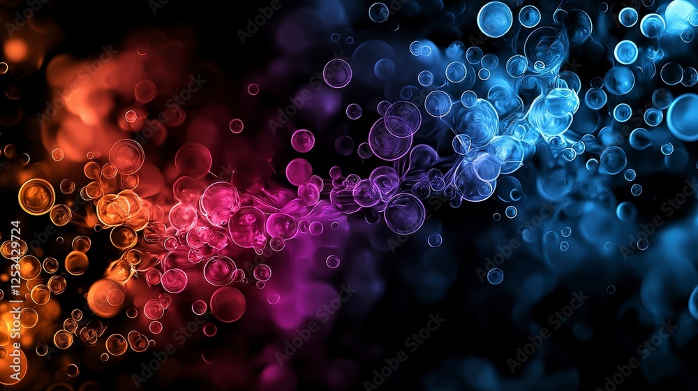 Aufkleber Dynamic colorful dots transforming in a fluid motion abstract graphic dark background artistic concept