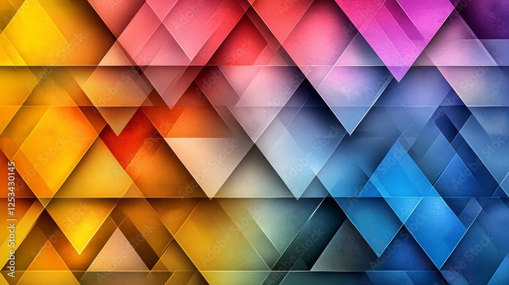 Poster layered triangular shapes in vibrant colors abstract design digital art modern aesthetic high-resolu