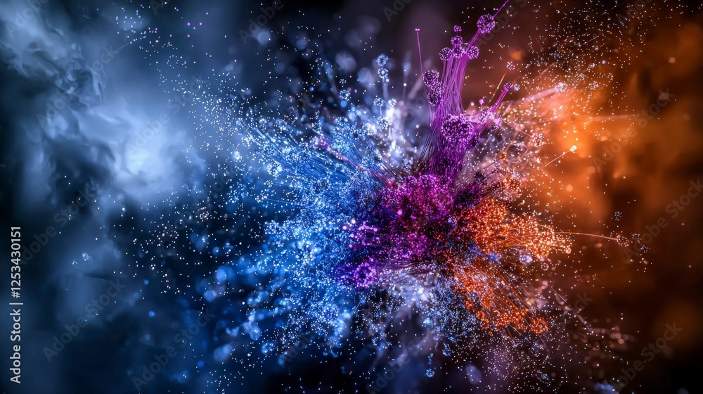 Poster dynamic light particles emanating in a cosmic dance digital art abstract dark background artistic vi