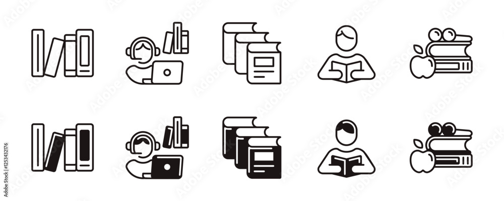 Aufkleber simple learning book library icon line set education read book study journal literature online digit