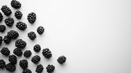 High-contrast image of fresh blackberries with a pristine white background, showcasing their texture and color.