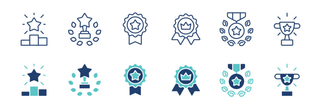 simple winner cup award icon line set medal badge success achievement reward first place champion vector illustration