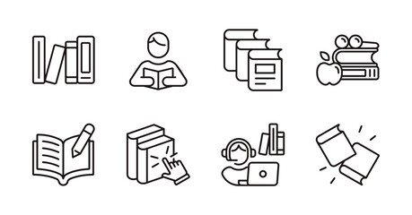 online library icon line set education digital book study learning signs vector outline illustration