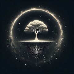 Symmetrical Tree on a Floating Island in Space