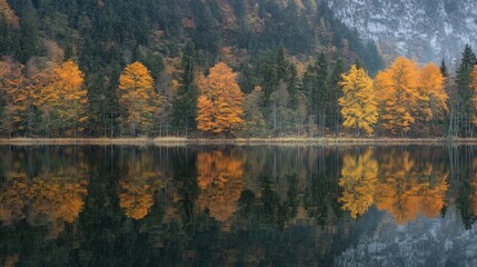 Autumnal Serenity: Mirror Lake's Golden Embrace