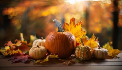 pumpkins and autumn leaves