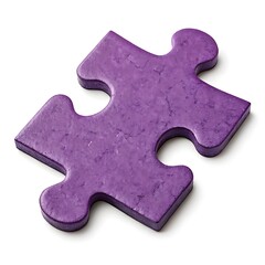 A textured purple puzzle piece with a matte surface, representing connection and problem-solving
