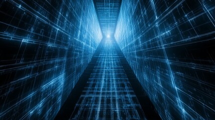 Futuristic Data Tunnel, Network Connection, Technology Background, Digital Cyberspace