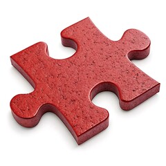 A textured red puzzle piece with a matte surface, representing connection and problem-solving