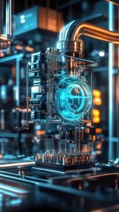 Fototapeta premium Futuristic industrial machinery with glowing elements in a high-tech environment