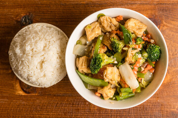 vegetables and tofu with white rice