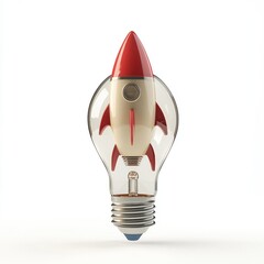 Rocket inside lightbulb; innovation concept (1)