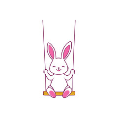 Obraz premium Playful Rabbit Enjoying a Swing Ride - Cute Cartoon Clipart