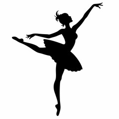 Elegant Ballerina Silhouette: Graceful Pose, One-Legged Arabesque, Isolated Vector Art, Dance,      