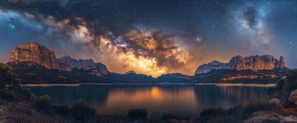 Stunning Milky Way Over Mountain Lake at Night
