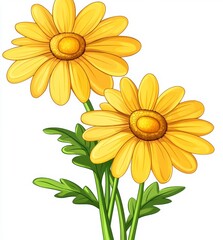 Naklejka premium Two bright yellow daisies on white background
