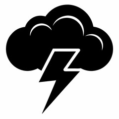 Stormy Silhouette: Dramatic Cloud with Lightning Bolt Icon, Isolated Vector Graphic for Design      