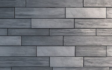 Grey stone brick wall with horizontal layered structure and textured surface for modern architectural background and elegant urban facade