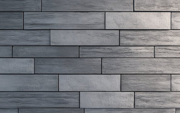 Grey stone brick wall with horizontal layered structure and textured surface for modern architectural background and elegant urban facade