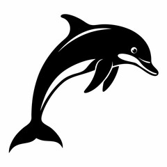 Oceanic Leap: Silhouette of a Dolphin's Graceful Jump sea art icon logo water black white power speed