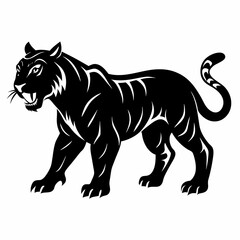 Majestic Bengal Tiger Silhouette: Powerful, Wild, Walking, Isolated on White Background, Perfect for