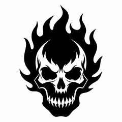 Fiery Skull Silhouette: A Burning Icon of Death, Danger, and Rebellion. Perfect for designs needing 