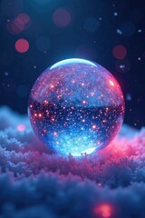 Icy blues and purples blend with a glowing Christmas light orb, winter, colors, balls