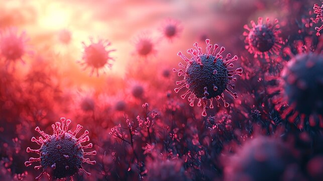 microscopic virus landscape in vibrant colors