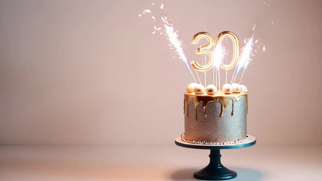 Celebratory cake with sparkling 30th decoration ignites festive atmosphere on stand