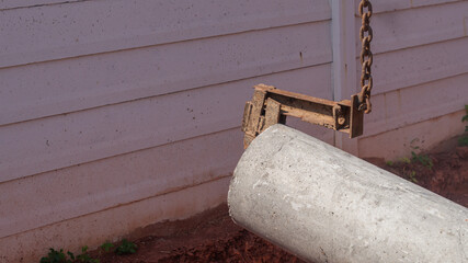 Obraz premium Concrete drainage pipe hook in road construction site