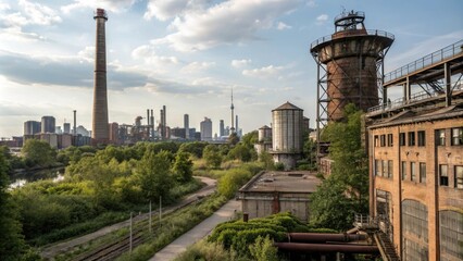 Industrial elements with organic shapes in urban landscape, urban, contrasts