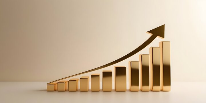 Gold Bar Graph:  Financial Success, Investment Growth, Rising Market, Wealth, Profit, Economy, Banking, Currency, Stock Exchange. - Powered by Adobe