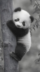Obraz premium Cute panda hanging on a tree 