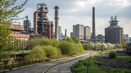 Obraz premium Industrial elements with organic shapes in urban landscape, urban, forms, modernity, design