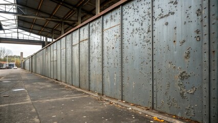 Fototapeta premium Industrial metal wall with deep scratches and metal flakes, urban, industrial