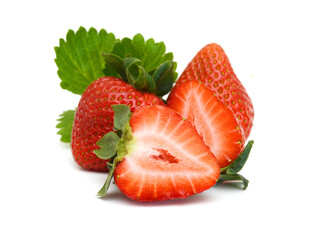 Fresh red ripe strawberry isolated on white, macro image