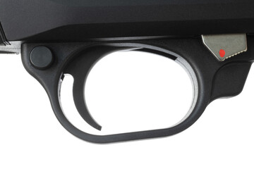 Safety, action release and trigger on a 12 gauge shotgun isolated
