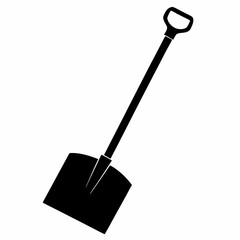 Winter Cleanup: Sleek Snow Shovel Silhouette Icon, Isolated on White Background, Perfect for Winter 
