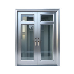Mockup front view of double aluminium door window isolated on transparent background, cut out