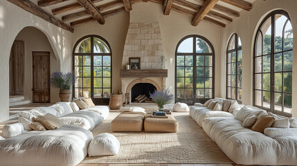 Illustration d’un salon élégant dans une villa provençale luxueuse