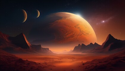 Fototapeta premium venus landscapes concept, the venus surface with dark night universe in background with stars