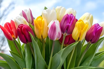 Vibrant Spring Bouquet of Colorful Tulips