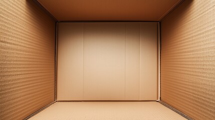 Fototapeta premium An open cardboard box with vertical deep walls viewed from the top.